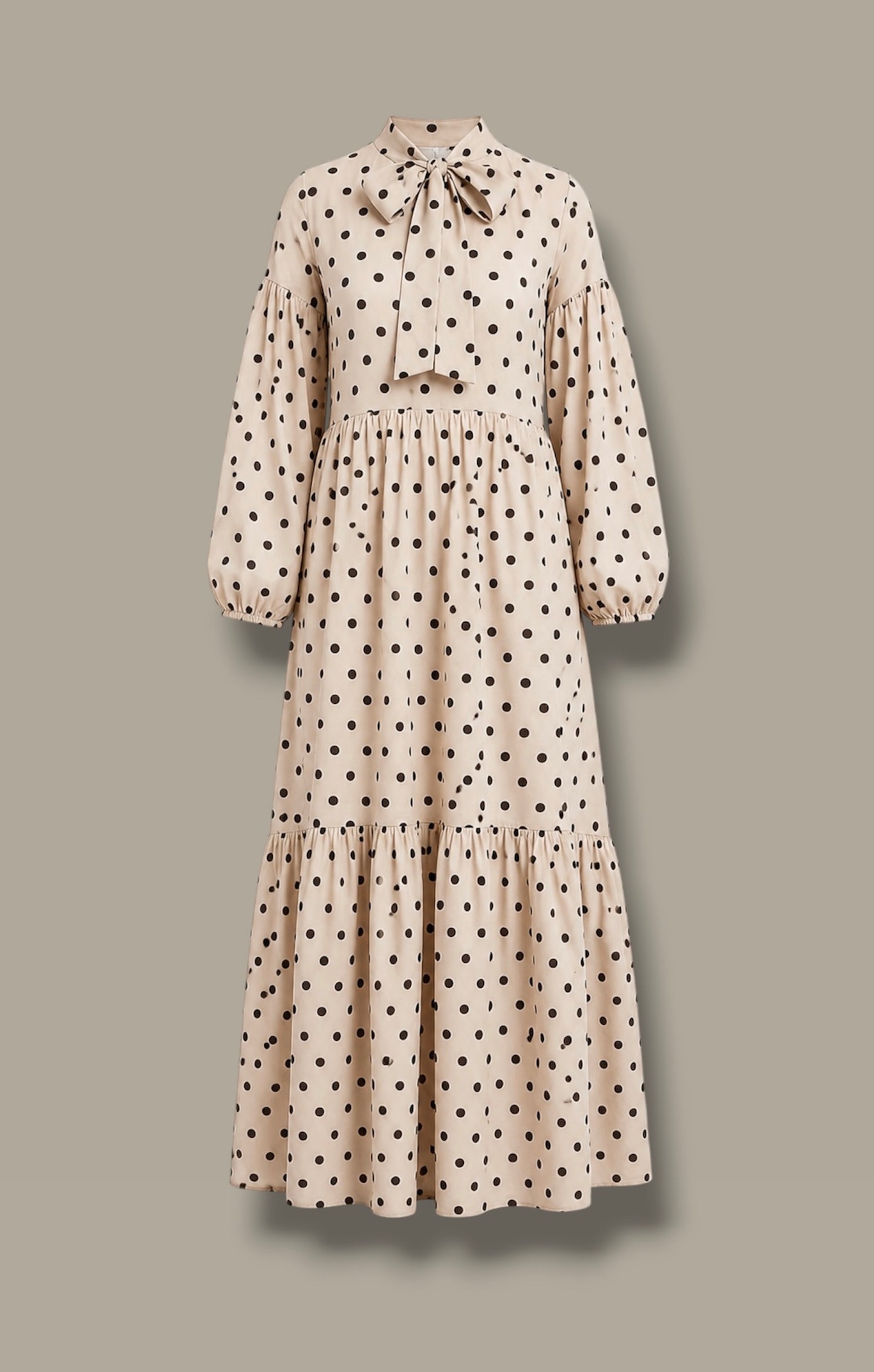 Polka Dot Maxi Dress - Beige