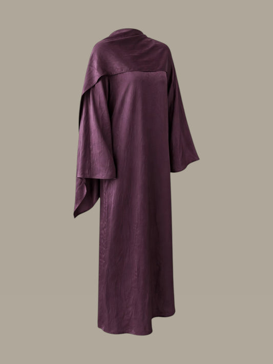 Dark Purple Abaya with Attached Scarf – One Size