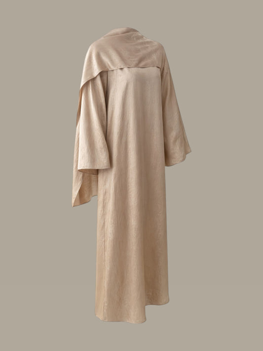 Beige Abaya with Attached Scarf – One Size