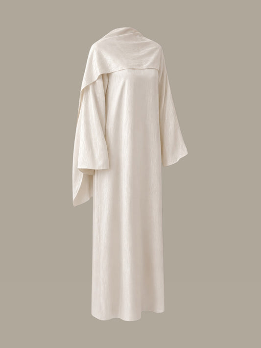 White Abaya with Attached Scarf – One Size