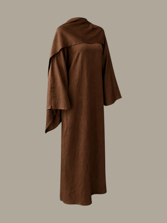 Brown Abaya with Attached Scarf – One Size